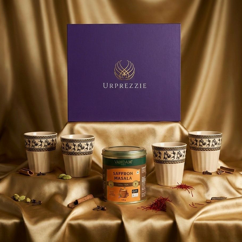 Royal Chai Tea Gift Hamper with Warli Art Kulhad Cups